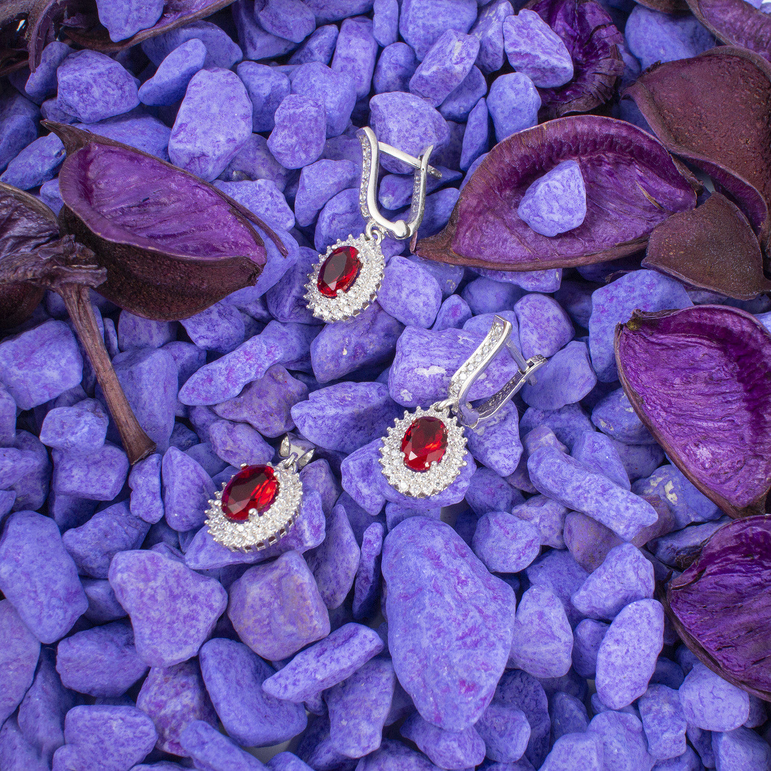 نیم ست نقره زنانه آمیتیس مدل یاقوت کد AVN-N1166