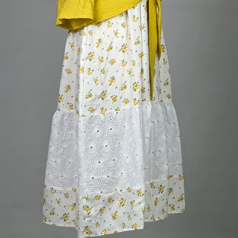 ست پیراهن و شومیز زنانه مدل گل گلی چین دار گره ای کد AK1108 رنگ زرد