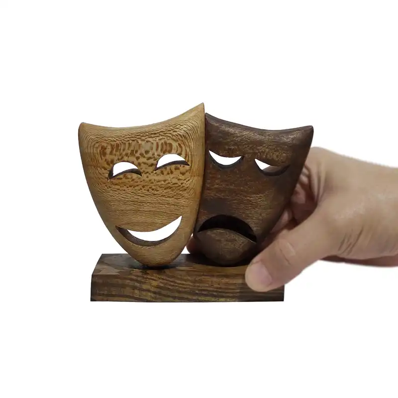 مجسمه چوبی طرح صورتک خنده و گریه مدل 40121