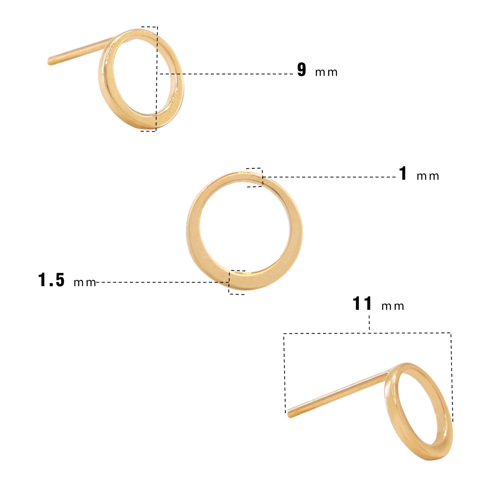 گوشواره طلا 18 عیار زنانه پولک مدل دایره تو خالی برجسته -  - 6