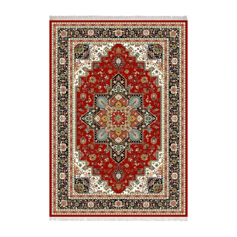 فرش ماشینی 1000 شانه زانیس زمینه قرمز حاشیه کرم مدل چاپی