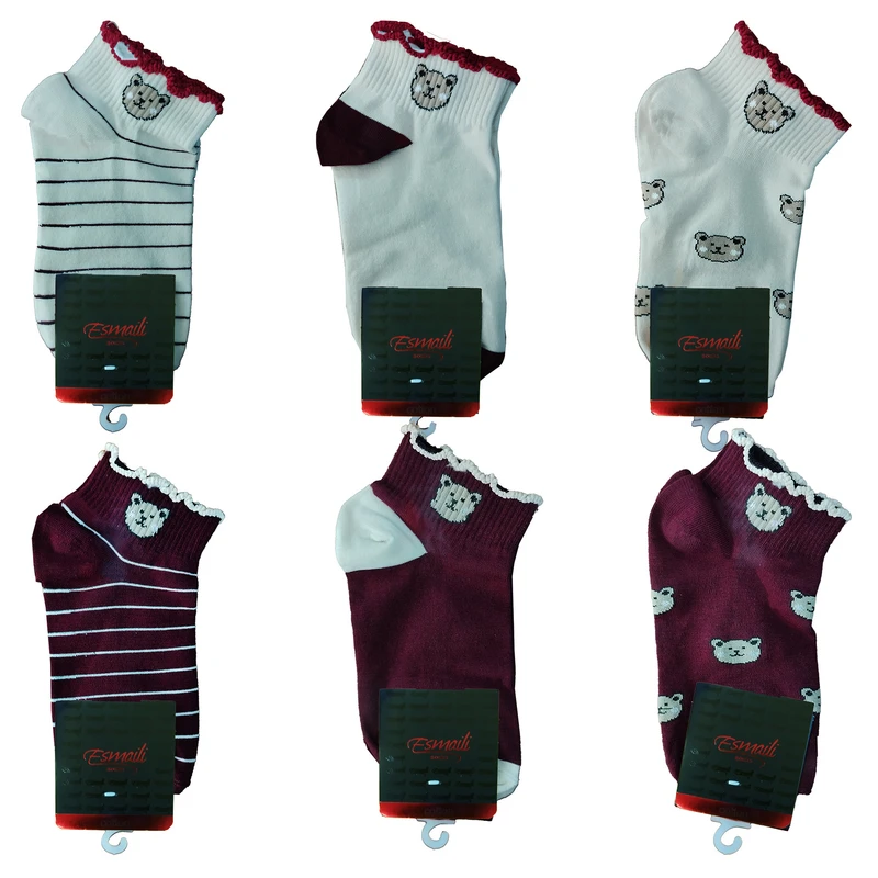 جوراب ساق کوتاه زنانه مدل کیوت 1 بسته 6 عددی