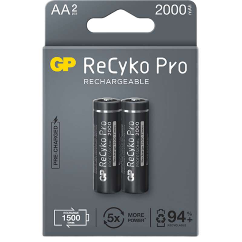 باتری قلمی قابل شارژ جی پی مدل Rechargeable Recyko pro 2000 بسته دو عددی