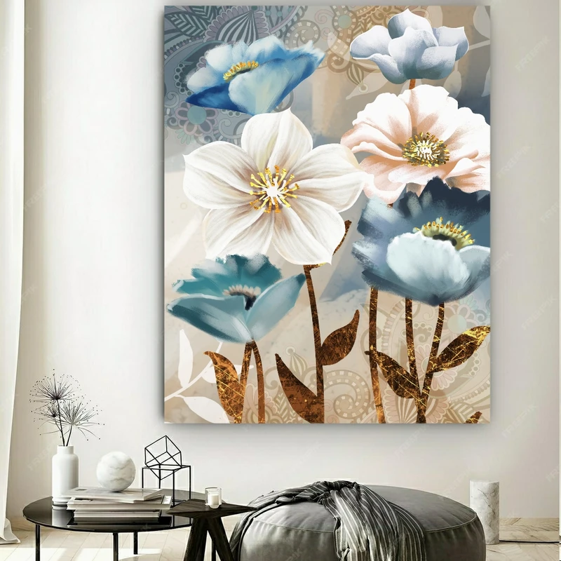 تابلو بوم طرح مخمل انتزاعی گل مدل طلایی کد GR1335