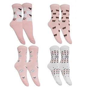 جوراب ساق بلند زنانه تن پوش هنگامه مدل خرس و گل بسته 4 عددی