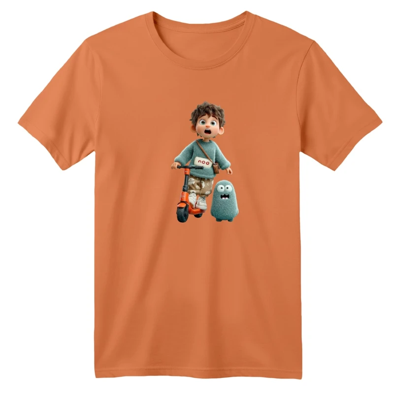 تی‌شرت آستین کوتاه لانگ بچگانه مدل پسرک و اسکوتر