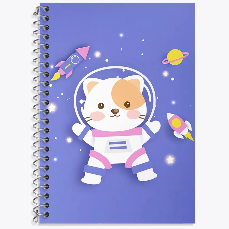 دفتر زبان 50 برگ خندالو مدل دو خط طرح گربه فضانورد کد N863