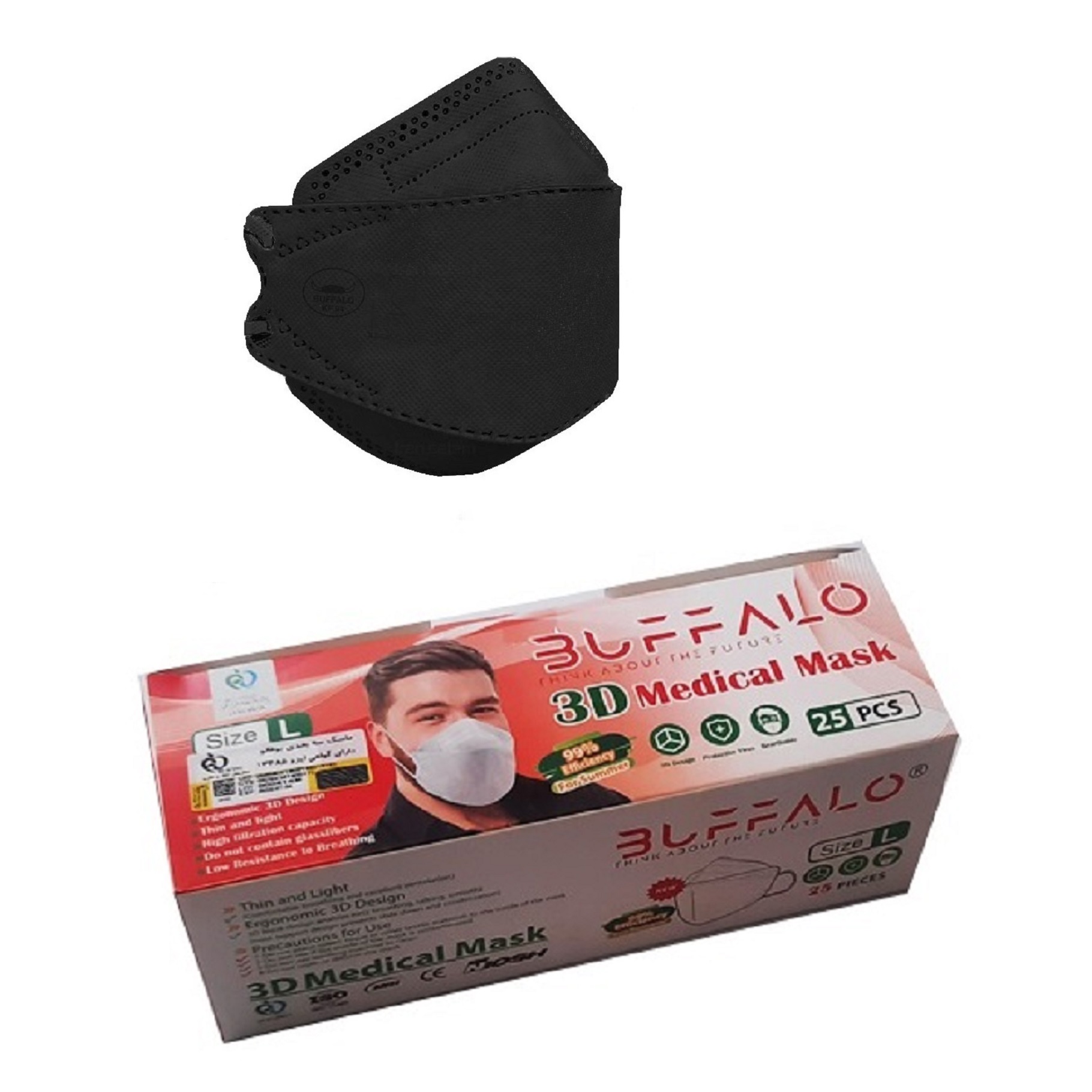 نقد و بررسی ماسک تنفسی بوفالو مدل سه بعدی 5 لایه بسته 25 عددی توسط خریداران