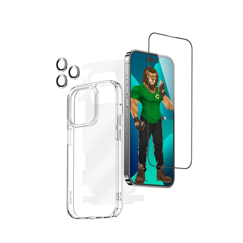  محافظ صفحه نمایش گرین مدل protection pack hd مناسب برای گوشی موبایل اپل iphone 14 pro max به همراه محافظ پشت گوشی و محافظ لنز و کاور 