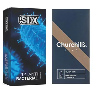 کاندوم چرچیلز مدل Ultra Thin بسته 12 عددی به همراه کاندوم سیکس مدل آنتی باکتریال بسته 12 عددی 