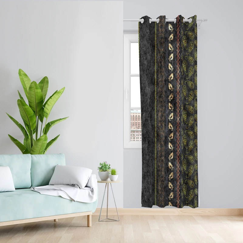 پرده طرح بته جقه مدل مخمل پانچی کد L 1111R Z سایز 140x200 سانتی متر