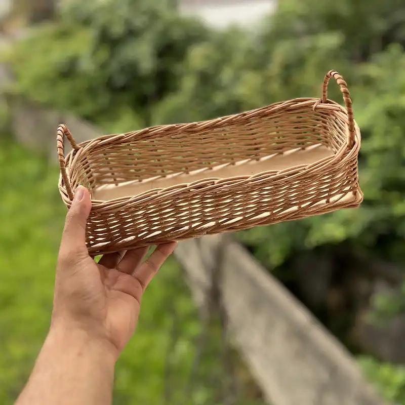 سبد حصیری مدل مروار طرح مستطیلی دسته دار