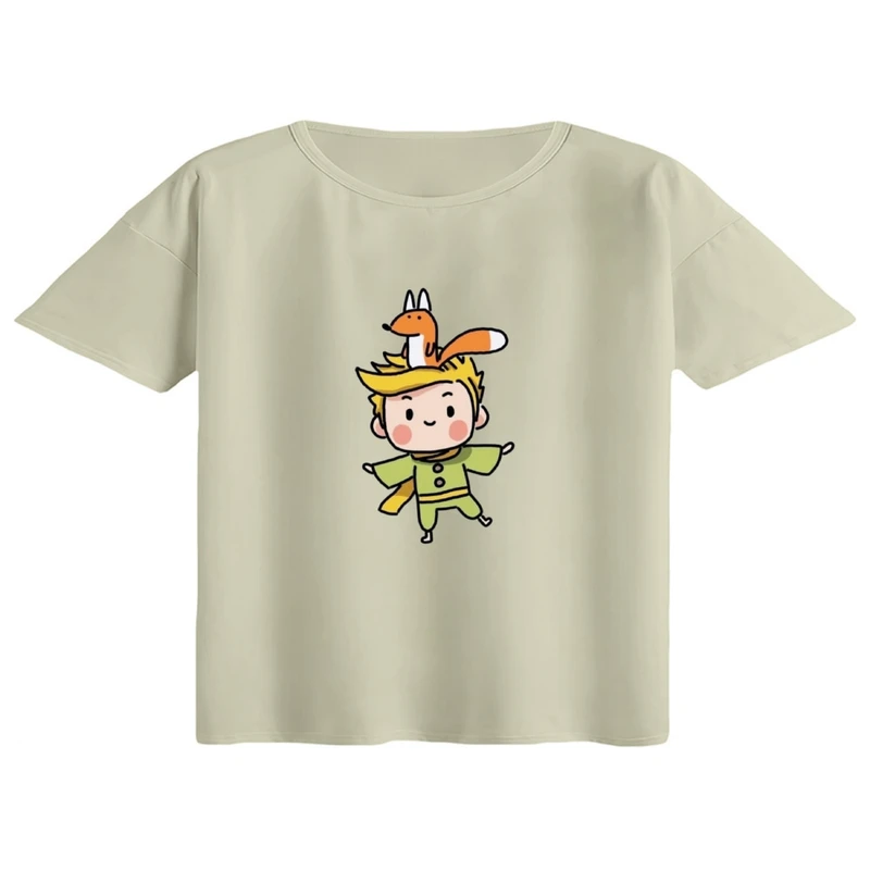 کراپ تی‌شرت آستین کوتاه زنانه مدل شازده کوچولو و روباه