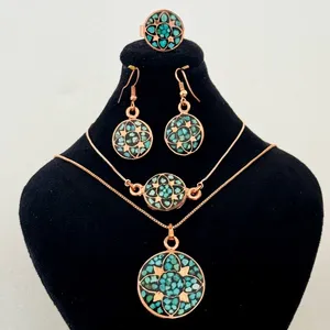 ست زیورآلات دست ساز زنانه مدل  مسی فیروزه کوبی مدل 1