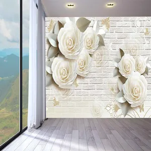 پوستر دیواری سه بعدی مدل دیوار آجری گل سفید DVRF2241