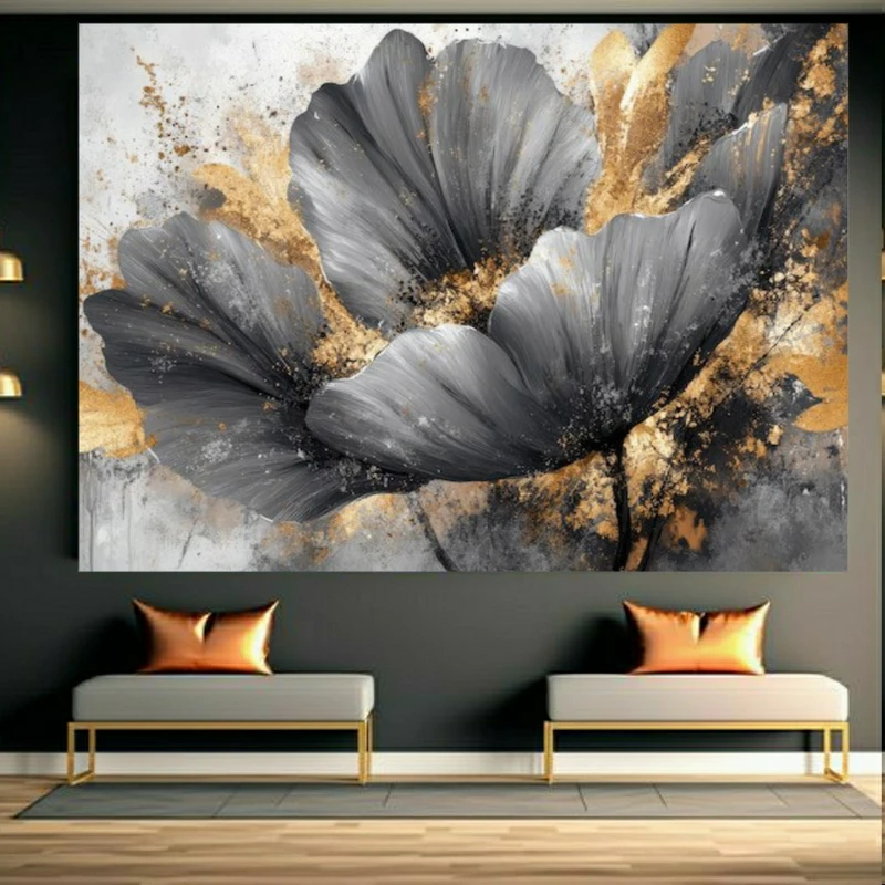 تابلو بوم طرح مخمل گل مدل گرده طلایی کد BK23709