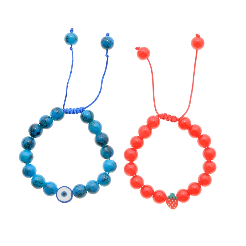 دستبند دخترانه دلنار گالری مدل چشم نظر و توت فرنگی بسته 2 عددی