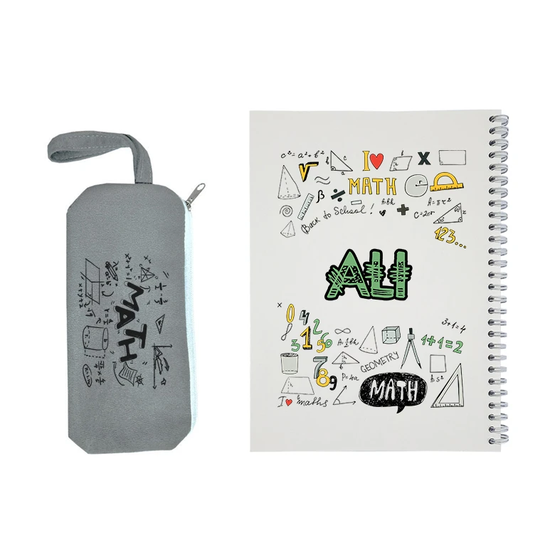 دفتر مشق 50 برگ طرح ریاضی مدل علی به همراه جامدادی