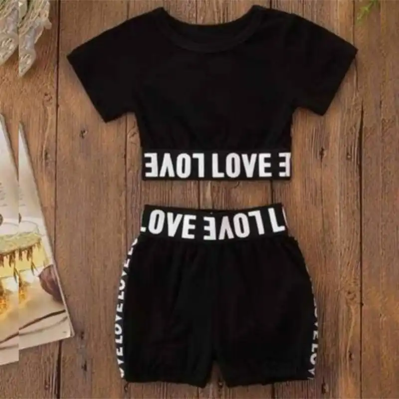 ست نیم تنه و شلوارک بچگانه مدل نوشته