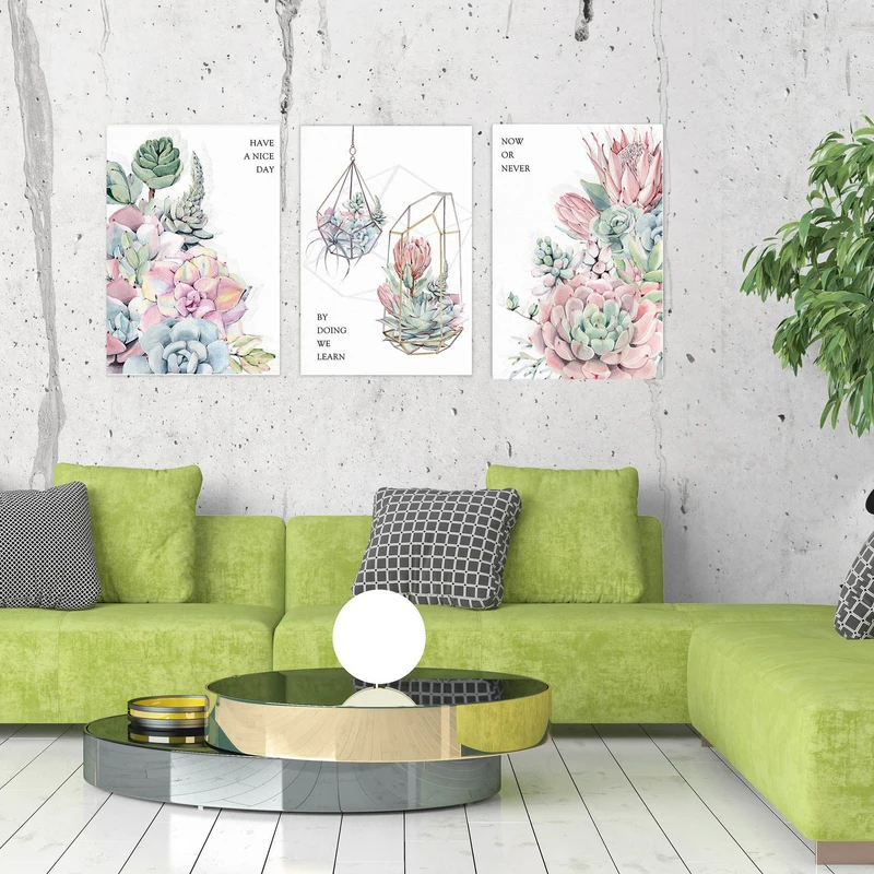 تابلو شاسی بکلیت طرح مدرن طبیعت و گل کاکتوس مدل SH-1901 مجموعه 3 عددی