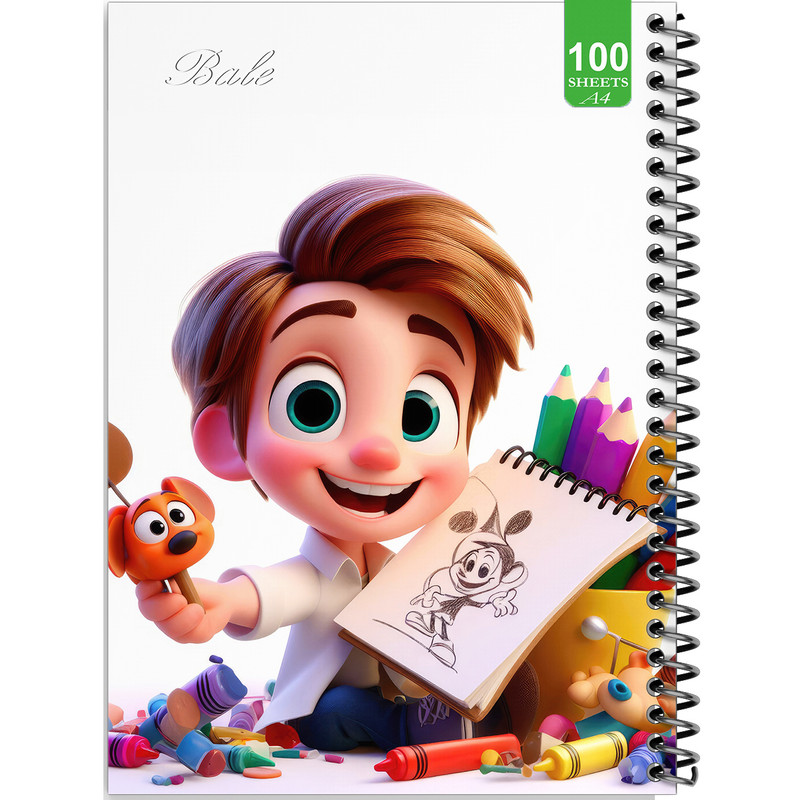 دفتر نقاشی 100 برگ بله طرح فانتزی پسر نقاش کد A4-N24