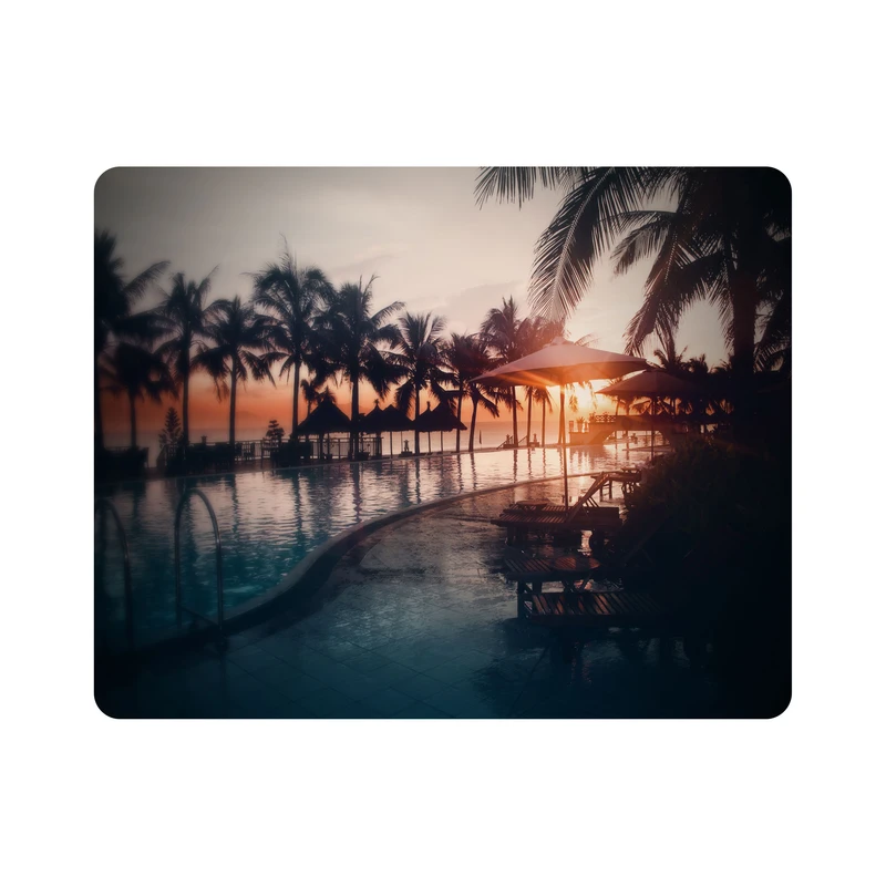 ماوس پد اطلس آبی طرح  دریاچه و نخل و غروب آفتاب  مدل T7446