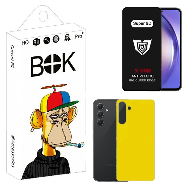 محافظ صفحه نمایش بوک مدل Super 9D Pro مناسب برای گوشی موبایل سامسونگ galaxy A54 به همراه محافظ پشت گوشی