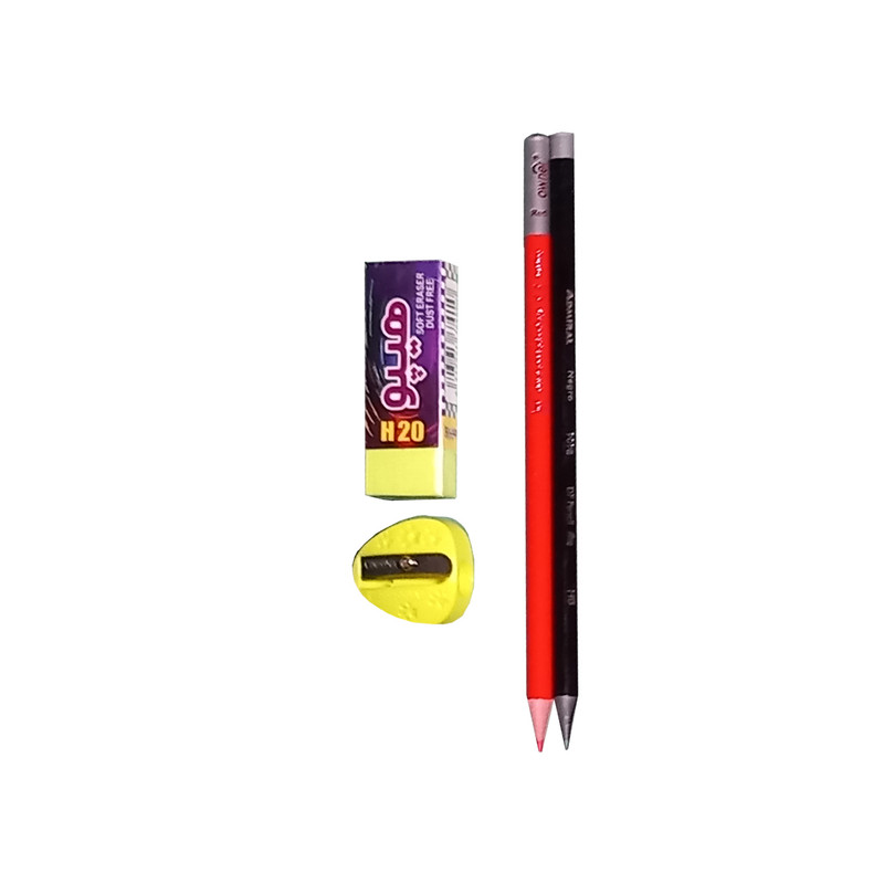 دفتر مشق 40 برگ آزاد مدل D0333 طرح حاشیه دار به همراه لوازم تحریر مجموعه 5 عددی