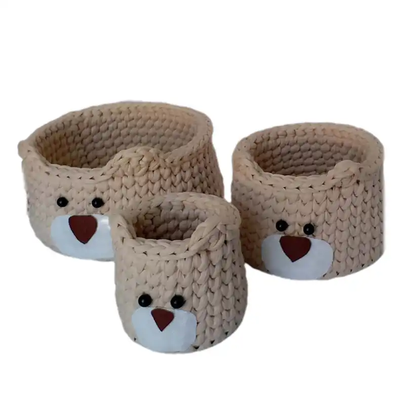 سبد قلاب بافی تریکو مدل سیسمونی نوزادی طرح خانواده خرسی مجموعه 3 عددی