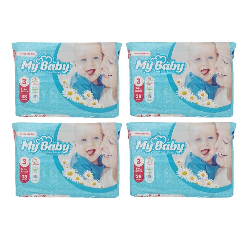 پوشک کودک مای بیبی مدل MaxCare سایز 3  چهار بسته 38 عددی