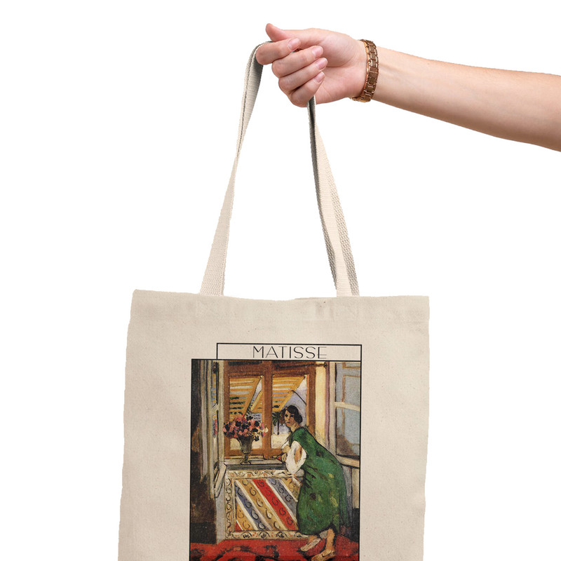 ساک خرید ترمه طراحان ایده مدل دختر جوان با لباس سبز از ماتیس کد art0701 - L