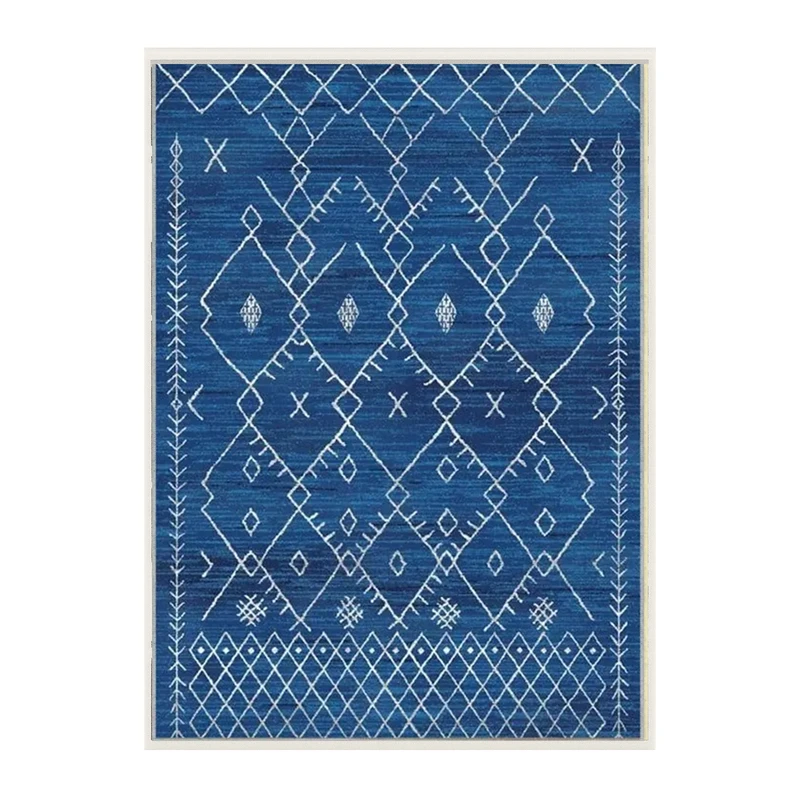 فرش ماشینی 1000 شانه زمینه آبی حاشیه طوسی هانوکس مدل مراکشی کد MHX.007.4