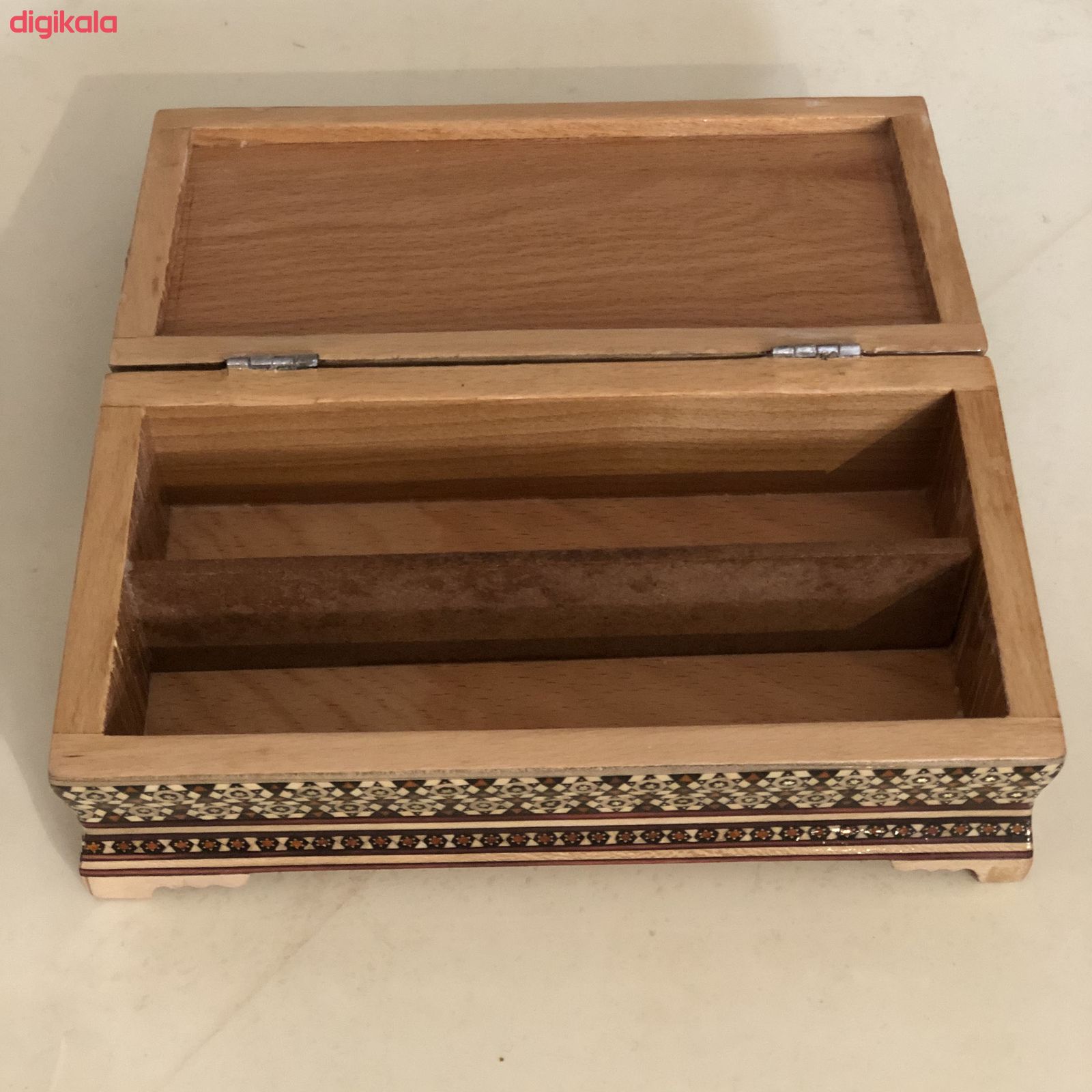 ست جعبه دستمال کاغذی و جعبه کارد و چنگال خاتم کاری مدل گل و مرغ کد 102 main 1 4