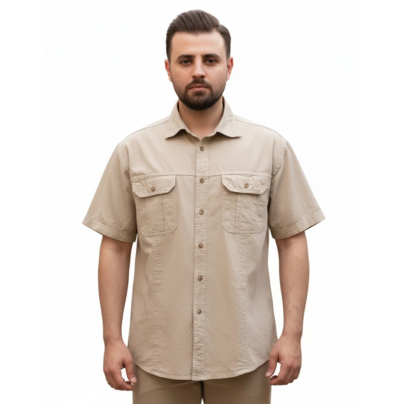 پیراهن آستین کوتاه یقه انگلیسی مردانه مدل سافاریا