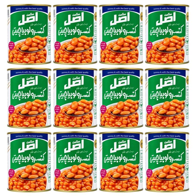 کنسرو لوبیا چیتی در سس گوجه فرنگی اصل سلامت - 380 گرم بسته 12 عددی