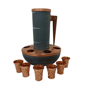 ست 9 تکه پارچ و جام مسی مدل مدرن کد 0379