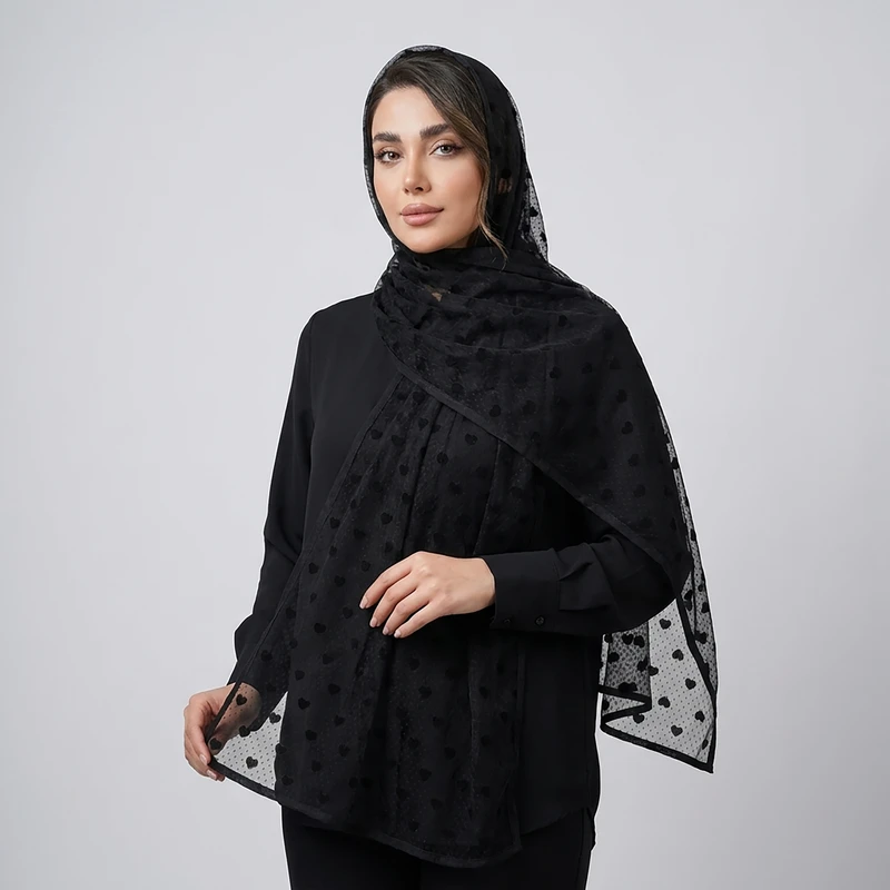 شال تور زنانه مدل توری مجلسی مهمانی قلب قلبی فانتزی با طول و عرض 180*70 سانتی‌متر