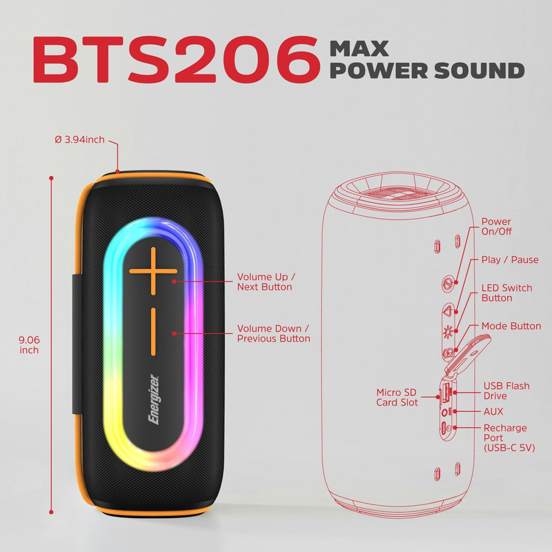 اسپیکر بلوتوثی قابل حمل انرجایزر مدل BTS206