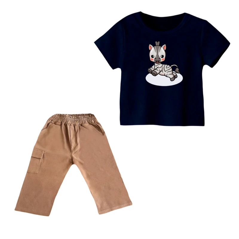 ست تی شرت و شلوارک پسرانه مدل گورخر کد 17