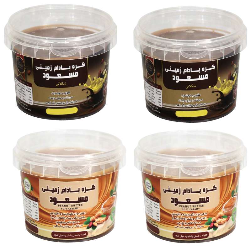 کره بادام زمینی مسعود رژیمی ساده و شکلاتی ساده -250 گرم بسته 2 عددی