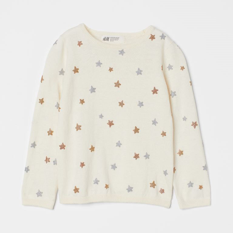 پلیور دخترانه اچ اند ام مدل Natural white/stars