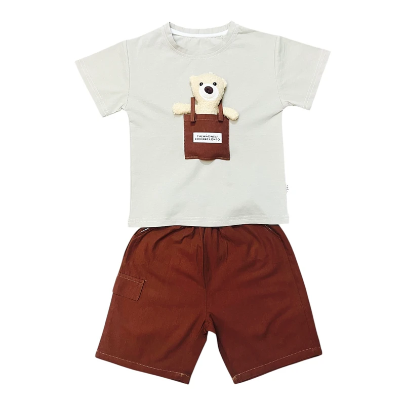 ست تی‌شرت آستین کوتاه و شلوارک راحتی بچگانه مدل خرسی