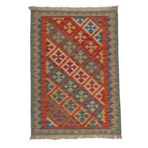 گلیم دستبافت یک و نیم متری مدل قشقایی کد 4040750 زمینه نارنجی