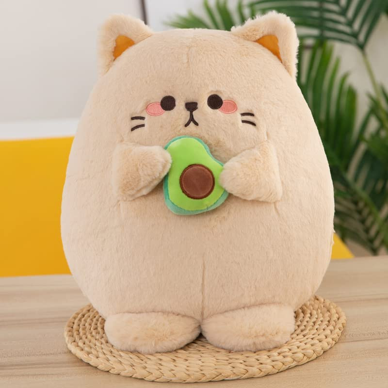 عروسک طرح گربه آوکادو مدل Kawaii Avocado Cat ارتفاع 24 سانتی‌متر