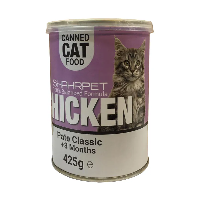 کنسرو غذای گربه شهرپت مدل Chicken وزن 425 گرم