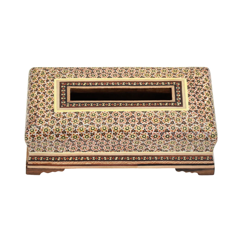 جعبه دستمال کاغذی خاتم کاری چوبی فراز هنر مدل 0010