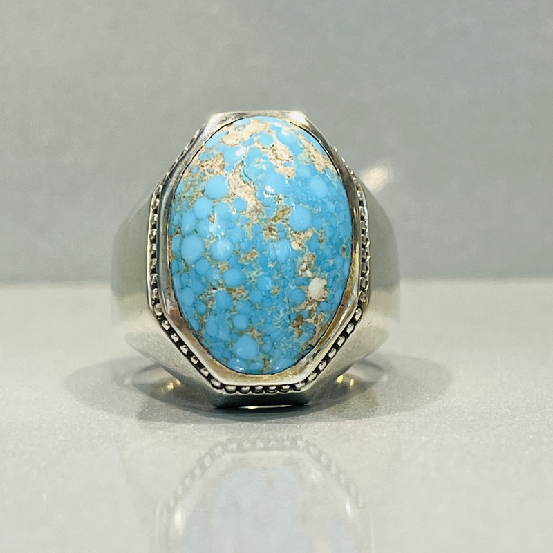 انگشتر نقره مردانه مدل پنبه ای فیروزه نیشابوری 40-340