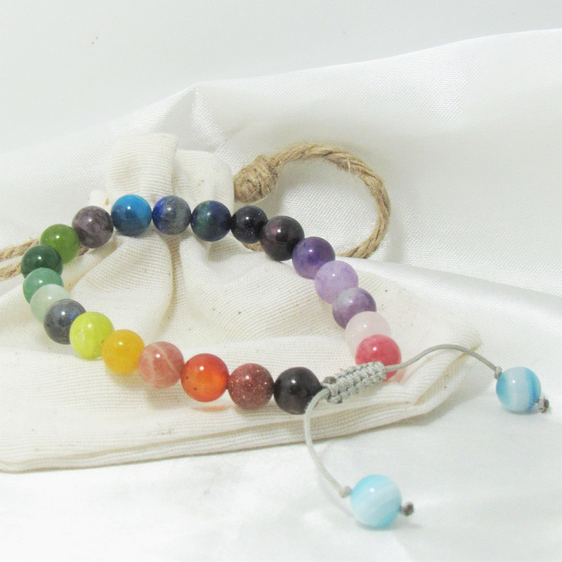 دستبند مدل یک ردیفه هفت چاکرا سنگ آتنا