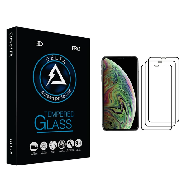 محافظ صفحه نمایش دلتا مدل HD مناسب برای گوشی موبایل اپل iPhone XS بسته سه عددی