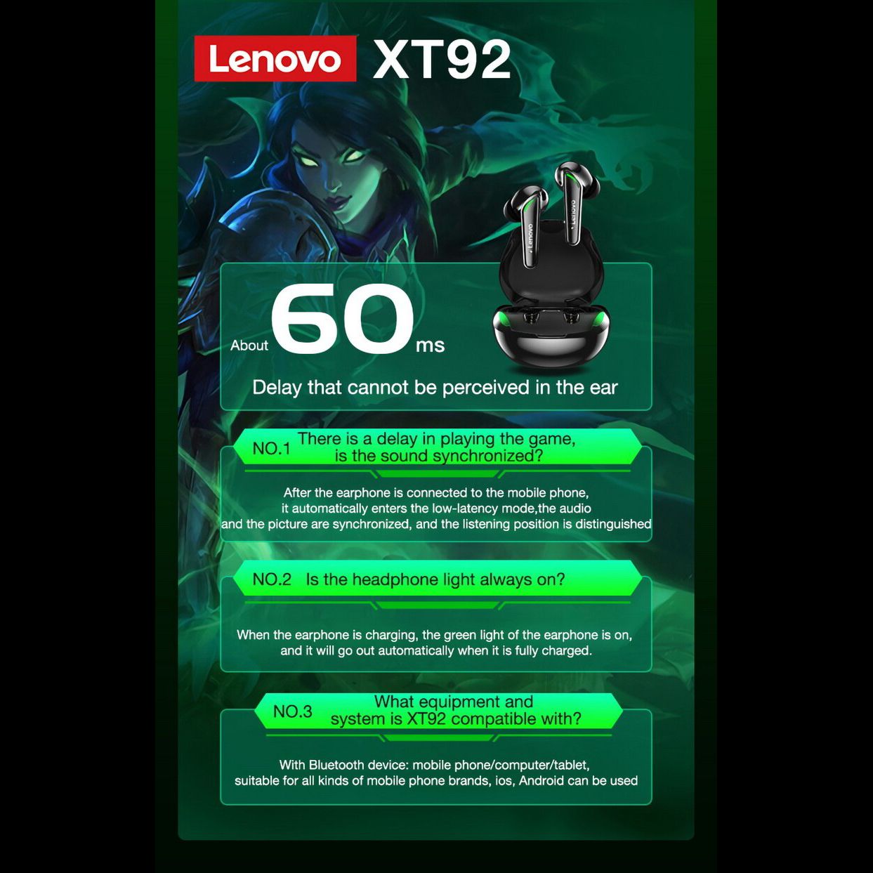 هدست مخصوص بازی بلوتوثی لنوو مدل Thinkplus Live Pods XT92 -  - 28